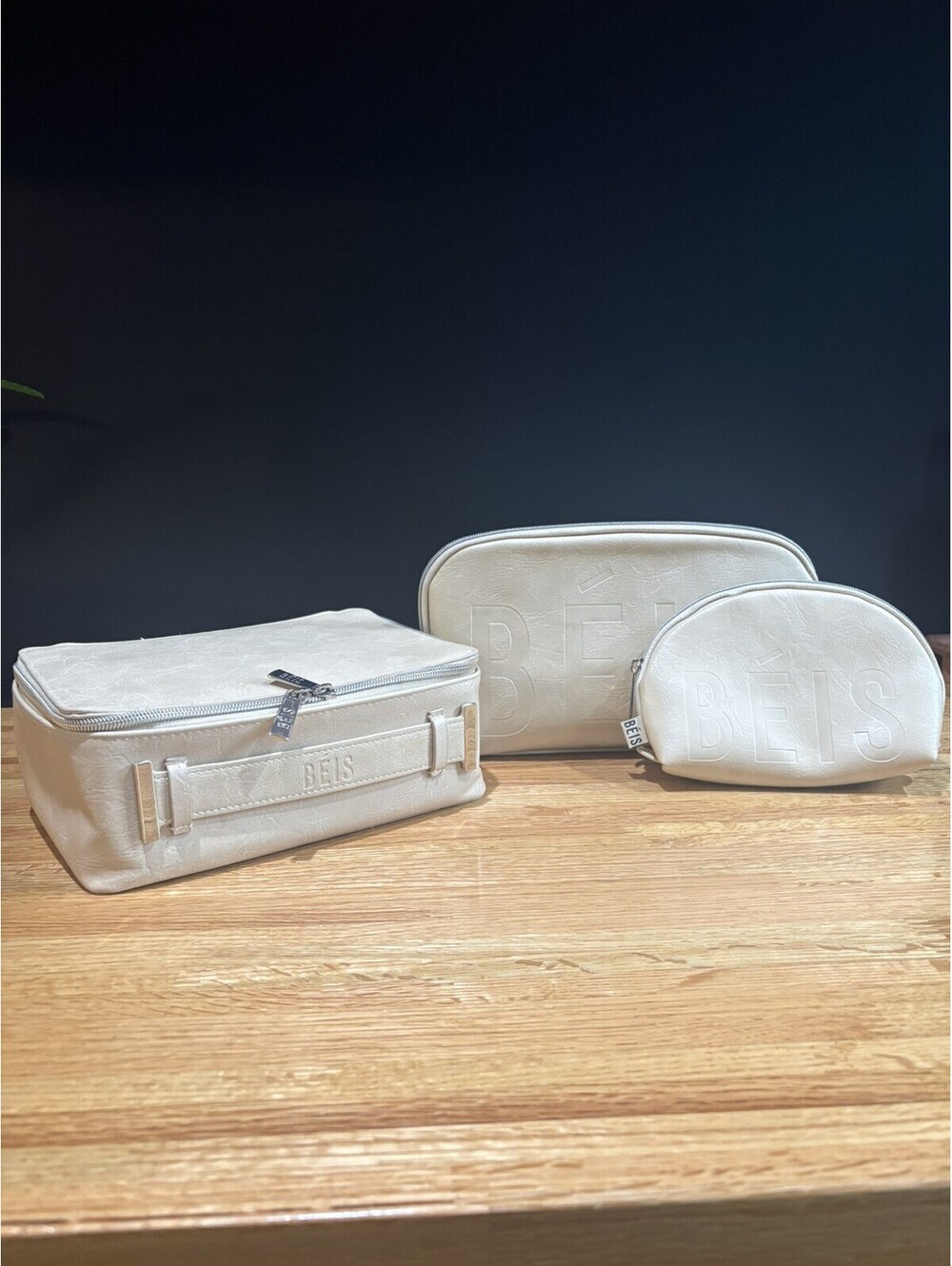 Beis Cosmetic Case Travel Bag In Beige with matching cosmetic pouch set